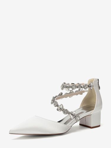 Escarpins de mariée en satin à bout pointu strass et brides talons compensés - milanoo.com - Modalova