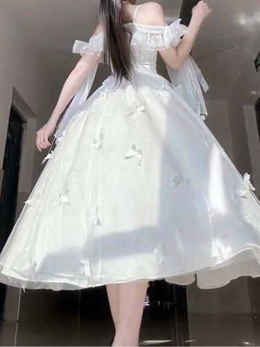 Robe Lolita blanche sans manches avec perles tenue décontractée pour tous les jours mariage Hime - milanoo.com - Modalova