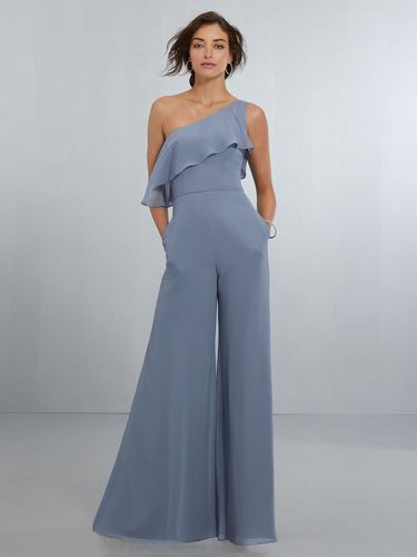Robes de demoiselle d\'honneur en mousseline combinaison asymétrique épaule dénudée robe de soirée de mariage - milanoo.com - Modalova