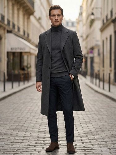 Manteaux Costume Longs Col Rabattu Décontracté Bleu Foncé - milanoo.com - Modalova