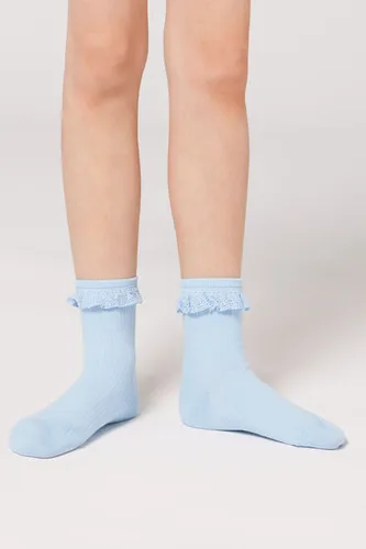 Girls’ Ruched Short Socks Unisex Light Blue Size 25-28 - Calzedonia - Modalova