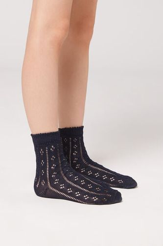 Girls’ Fretwork Short Socks Unisex Blue Size 29-32 - Calzedonia - Modalova