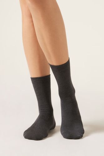 Wool and Cotton Short Socks Woman Grey Size TU - Calzedonia - Modalova