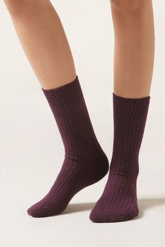 Short Ribbed Socks with Wool and Cashmere Woman Violet Size TU - Calzedonia - Modalova