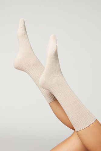 Short Ribbed Socks with Wool and Cashmere Woman Grey Size TU - Calzedonia - Modalova