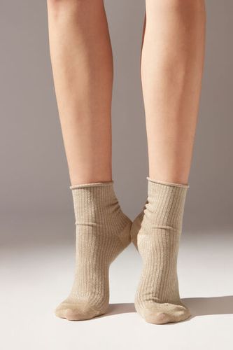 Ribbed Short Socks with Glitter Woman Nude Size TU - Calzedonia - Modalova