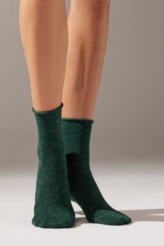Cashmere Blend Short Socks with Glitter Woman Green Size TU - Calzedonia - Modalova
