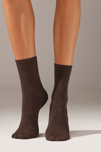 Ribbed Cashmere Blend Short Socks with Glitter Woman Brown Size TU - Calzedonia - Modalova