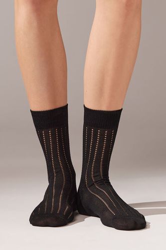 Ribbed Fretwork Short Socks Woman Black Size TU - Calzedonia - Modalova
