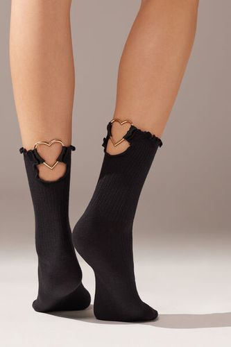Heart Trim Short Socks Woman Black Size TU - Calzedonia - Modalova