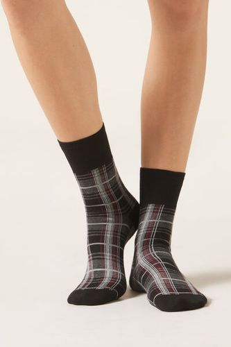 Tartan Pattern Short Socks Woman Black Size TU - Calzedonia - Modalova