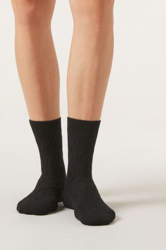 Cable Pattern Socks with Cashmere Woman Black Size TU - Calzedonia - Modalova