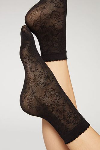 Short Socks in Floral Pattern Mesh Woman Black Size TU - Calzedonia - Modalova