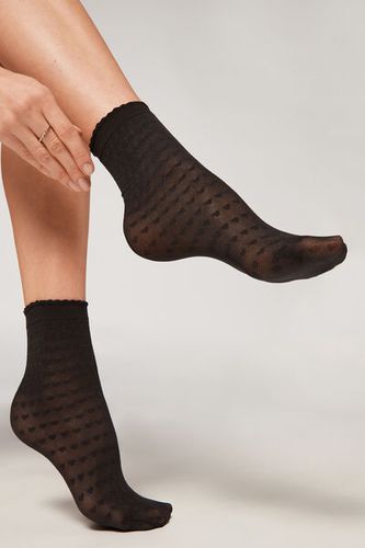 Heart Motif Mesh Short Socks Woman Black Size TU - Calzedonia - Modalova