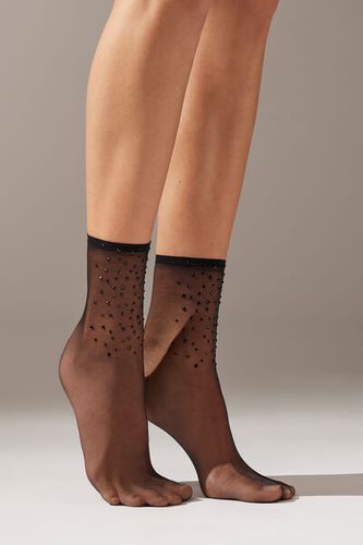 Sheer Short Socks with Rhinestones Woman Black Size TU - Calzedonia - Modalova