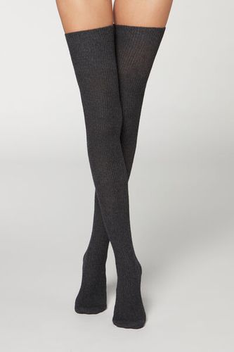 Ribbed Cashmere Over-the-Knee Socks Woman Dark Grey Size TU - Calzedonia - Modalova