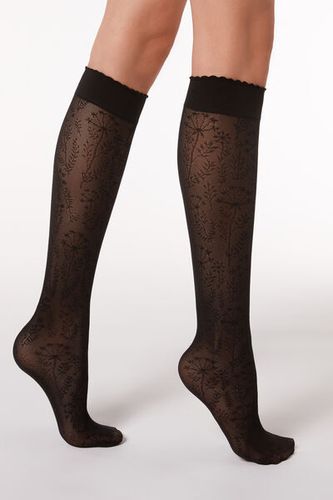 Knee Highs in Floral Patterned Mesh Woman Black Size TU - Calzedonia - Modalova