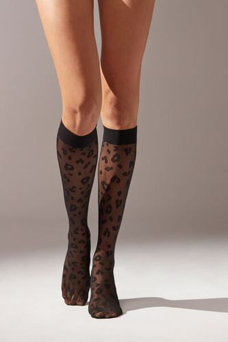 Animal Pattern Sheer Knee-High Socks Woman Black Size TU - Calzedonia - Modalova