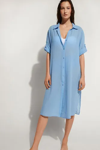 Cotton Maxi Shirt Woman Light Blue Size S - Calzedonia - Modalova
