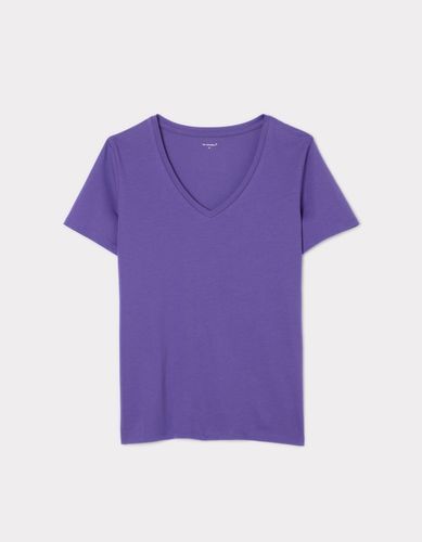 T-shirt en coton à col V - violet - celio - Modalova