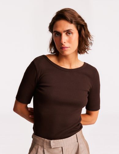 T-shirt côtelé à manches courtes - marron - celio - Modalova