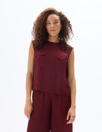 Blouse satiné sans manches - figue - celio - Modalova