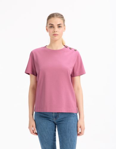 T-shirt boutonné en coton épais - rose - celio - Modalova