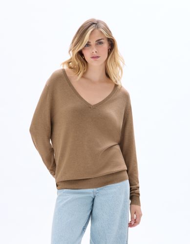 Pull fluide col V en viscose écovéro - marron - celio - Modalova