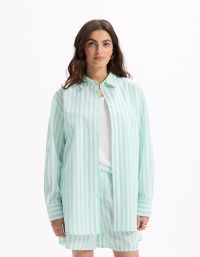 Chemise de pyjama en popeline rayé - vert d'eau - celio - Modalova