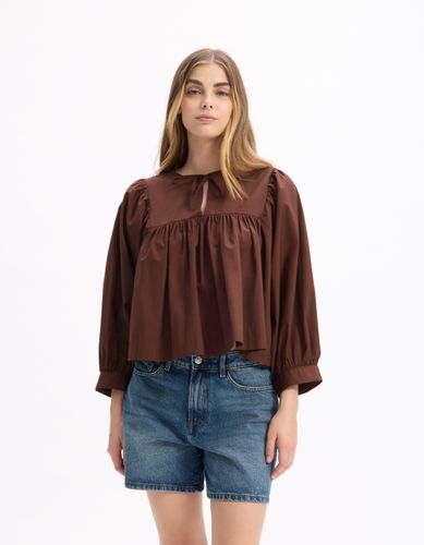 Blouse encolure tunisienne en coton - marron - celio - Modalova