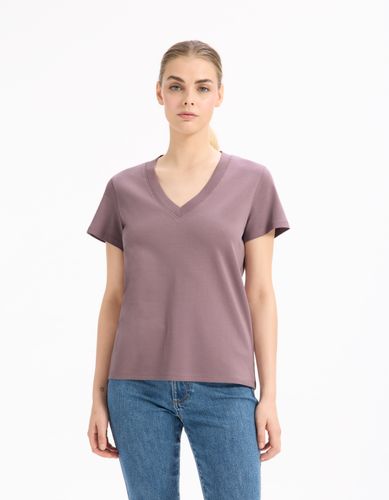 T-shirt en coton doux col V - violet - celio - Modalova