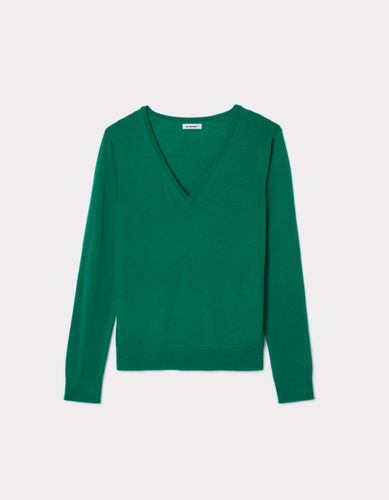 Pull 100% laine mérinos à col V - vert émeraude - celio - Modalova