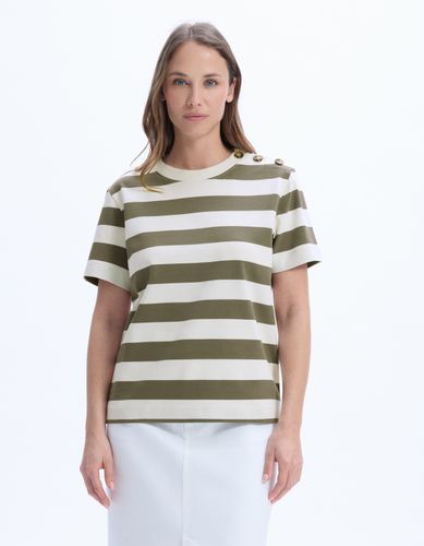 T-shirt boutonné à rayures - kaki - celio - Modalova