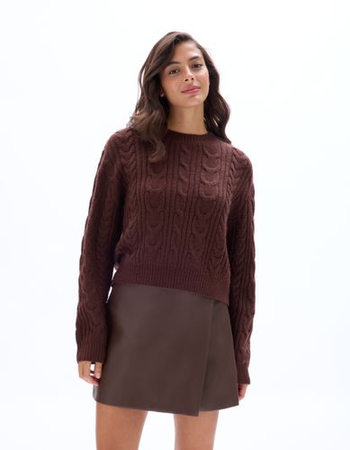 Pull à torsades col rond - marron - celio - Modalova