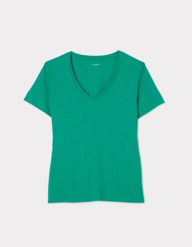 T-shirt en coton à col V - vert émeraude - celio - Modalova