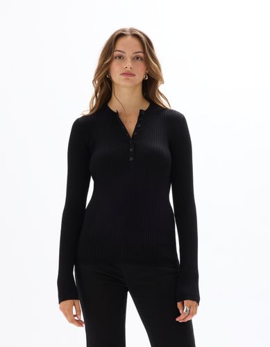 Pull à col rond boutonné - noir - celio - Modalova
