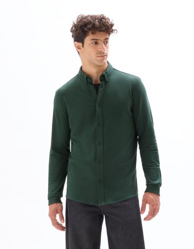 Chemise regular coton piqué - vert foncé - camaieu - Modalova