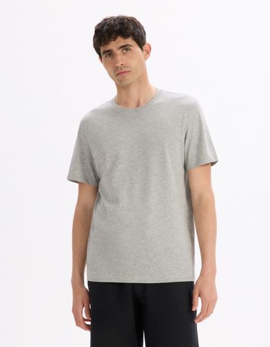 T-shirt regular col rond en coton mélangé - gris chiné - camaieu - Modalova