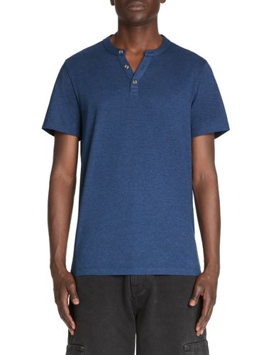 T-shirt straight col tunisien en coton mélangé - marine - camaieu - Modalova