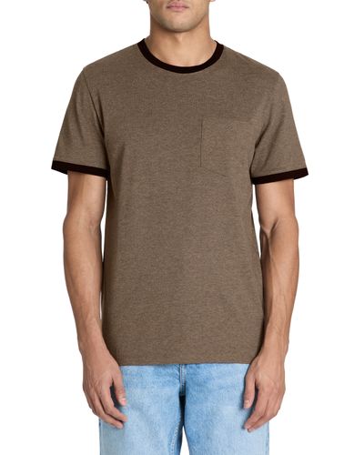 T-shirt straight col rond 100% coton - marron - camaieu - Modalova