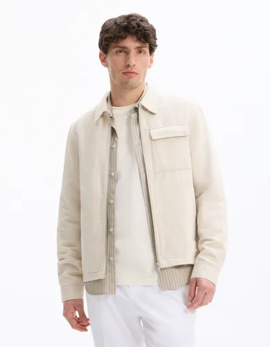 Blouson col chemise en lin et coton - camaieu - Modalova