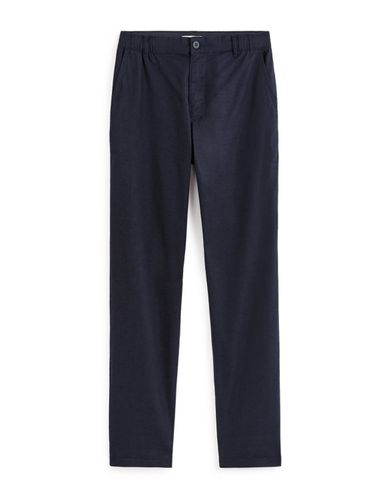 Pantalon straight en lin et coton - marine - camaieu - Modalova