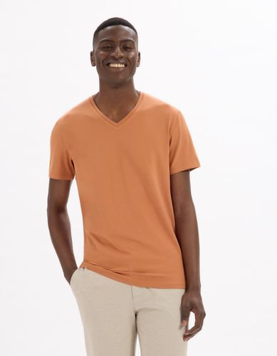 T-shirt slim col V en coton stretch - camaieu - Modalova