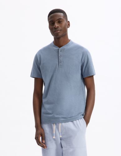 T-shirt straight col tunisien 100% coton - bleu - camaieu - Modalova