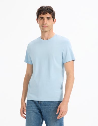 T-shirt straight col rond 100% coton - bleu clair - camaieu - Modalova