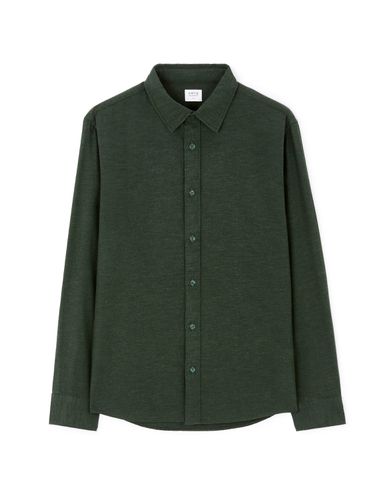 Chemise regular en flanelle uni - vert foncé - camaieu - Modalova