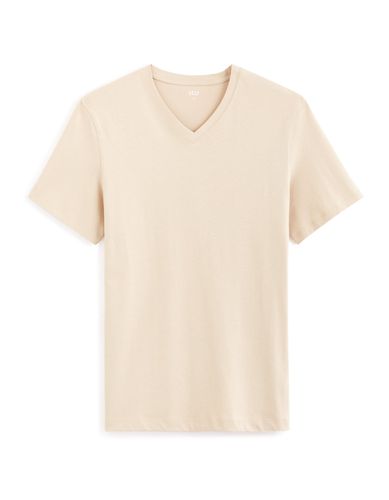 T-shirt straight col V 100% coton - beige - camaieu - Modalova