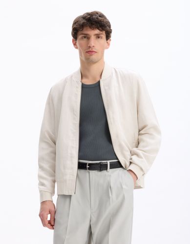 Veste col bomber lin mélangé - camaieu - Modalova