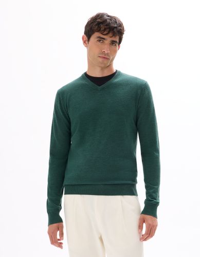 Pull col V 100% laine mérinos - vert foncé - camaieu - Modalova