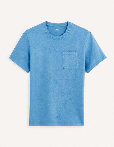 T-shirt col rond 100% coton - bleu - celio - Modalova